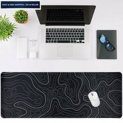 Gaming Mouse Pad Large 31.5 x 11.8in Topographic 11.8″ x 31.5″, Black