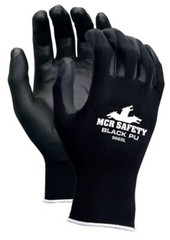 MCR Safety 9669, 13 Gauge Black Nylon Shell, Black PU Palm and Fingers