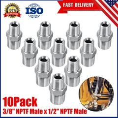 10 Pack Hydraulic Adapter Fittings: 3/8″ NPTF Male x 1/2″ NPTF Male with Cover