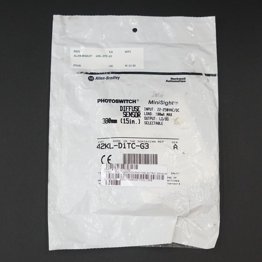 Allen Bradley 42KL-D1TC-G3 Diffuse Sensor MiniSight 380mm 15″ 22-250VAC/DC Ser A