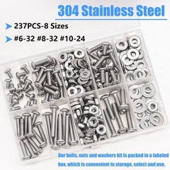 Assorted 304 Stainless Steel Bolts, Nuts & Washers Kit – 8 Screw Sizes Included