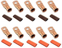 Copper Cable Lug Ends Terminal Ring Connectors + Adhesive Heat Shrink Tubing