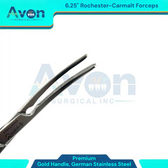 1 Each – Rochester Carmalt Forceps 6.25in Curved w/ Gold Rings -German Stainless