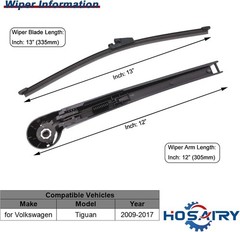 Rear Wiper Arm Blade Set for Volkswagen VW Tiguan 2009-2017 Rear Windshield Wipe
