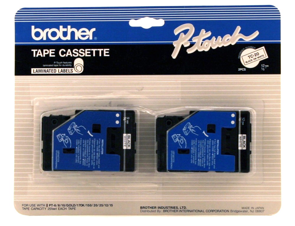 New Brother TC20 Black on White Tape 1/2″ P-touch, Ptouch TC-20