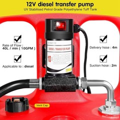 Portable 32 Gallon 120 L Fuel Tank with 12 V Diesel Pump 13 ft Delivery Hose Red