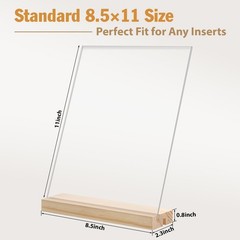 2pack 8.5×11 Acrylic Sign Holder with Wood Base for Picture Frames,L/T Shape …