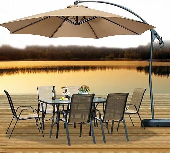 10Ft 8 Ribs Patio Umbrella Replacement Canopy Double-Layer Offset Khaki