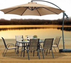 10Ft 8 Ribs Patio Umbrella Replacement Canopy Double-Layer Offset Khaki