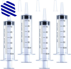 4 Pack 60mL Large Syringe for Liquid with Tip Cap Plastic Liquid Syringes