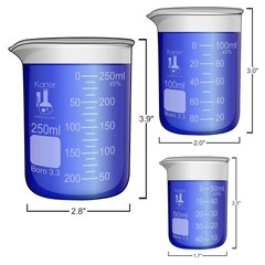 Glass Beaker Set 3.3 Boro, Griffin Low Form 6 pk – 10, 50, 100, 250, 500, 1000ml