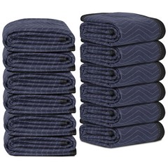 12 Pack Moving Blankets 80″ x 72″ Pro Economy Blue Black Shipping Furniture Pads