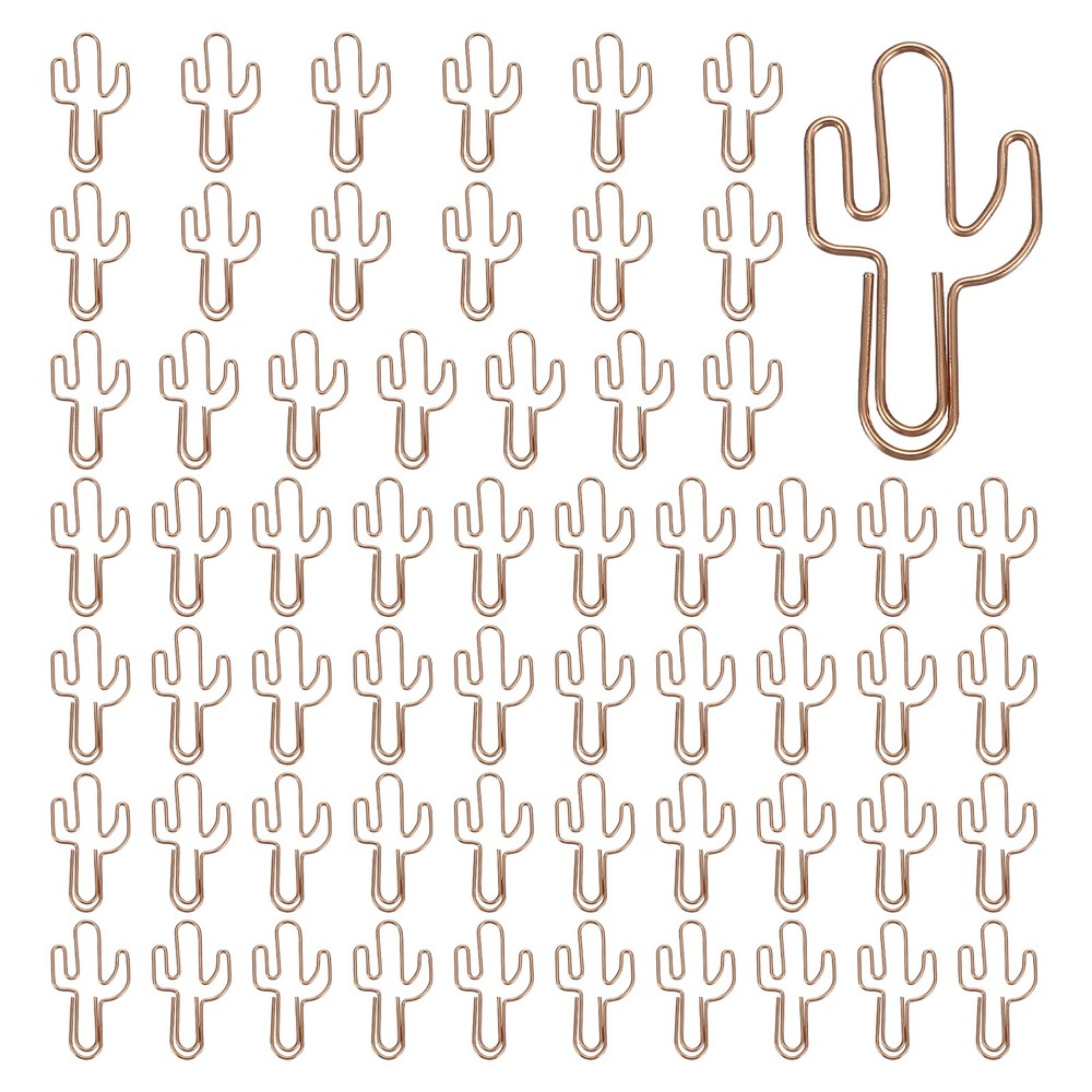 60Pcs Paper Clip, Cactus Shape Paper Clip Small Cute Bookmarks, Rose Gold