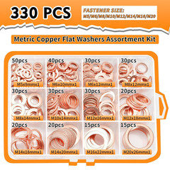Copper Washers Assortment Kit Flat Sealing Crush Washers M5 M20 Plumbing 330 Pcs