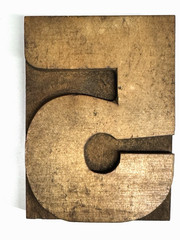 Vintage Large Wood Number 5, Five Letter Letterpress Print Type