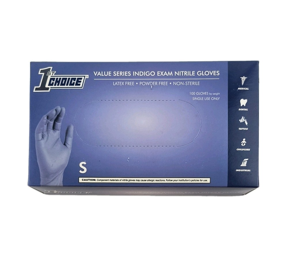 1st Choice Latex Free Indigo Exam Medical Nitrile Gloves Sz Small Blue 100pc
