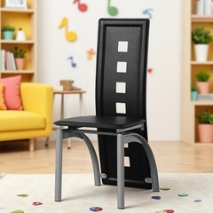 4pcs Dining Chairs – High Back Square Cutout Design, Chrome Legs & PU Leather
