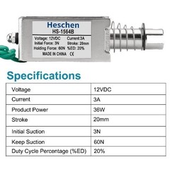 DC Solenoid Electromagnet Push Pull Type HS-1564B DC12V 3A Voltage: 12.0 Volts