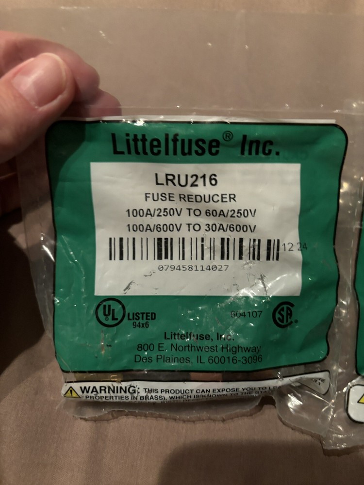 Lot Of 3 LITTELFUSE LRU616 FUSE REDUCERS 100A To 60A 250V Or 100A To 30A 600V