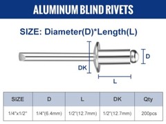 WORKPRO 200Pcs Aluminum Blind Rivets 1/4″ x 1/2″ Pop Rivets Assortment NEW