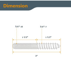 POWERTEC QHB1003 3/8″-16 x 3″ Hanger Bolts With 2 Hex Nuts – Pack of 50