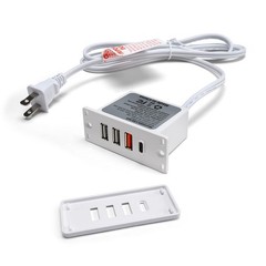 Powered USB C Hub Socket Recessed C Power Strip Outlet with Fast White