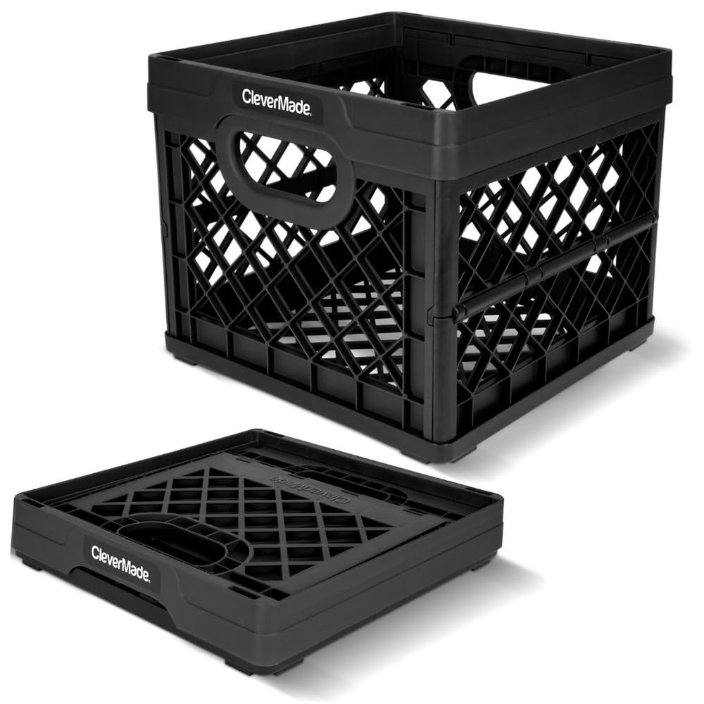 CleverMade Collapsible Milk Crate 25L (6.6 Gal), 50 lb Capacity Heavy Duty Fo…