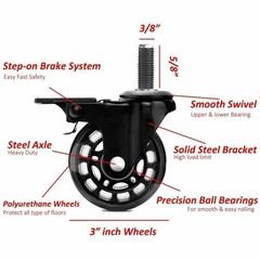 4 Pcs Heavy Duty 3″ Swivel Wire Shelving Casters Soft Rubber Wheels with Brake