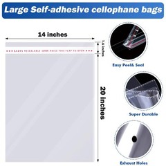 UltraOutlet 14×20 inches Large Clear Resealable Cellophane Bags for Packaging…