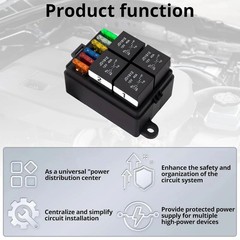 12V Pre-Wired Fuse and Relay Box Kit with 4 x 40A Relays & 6 ATC/ATO Fuses, Univ