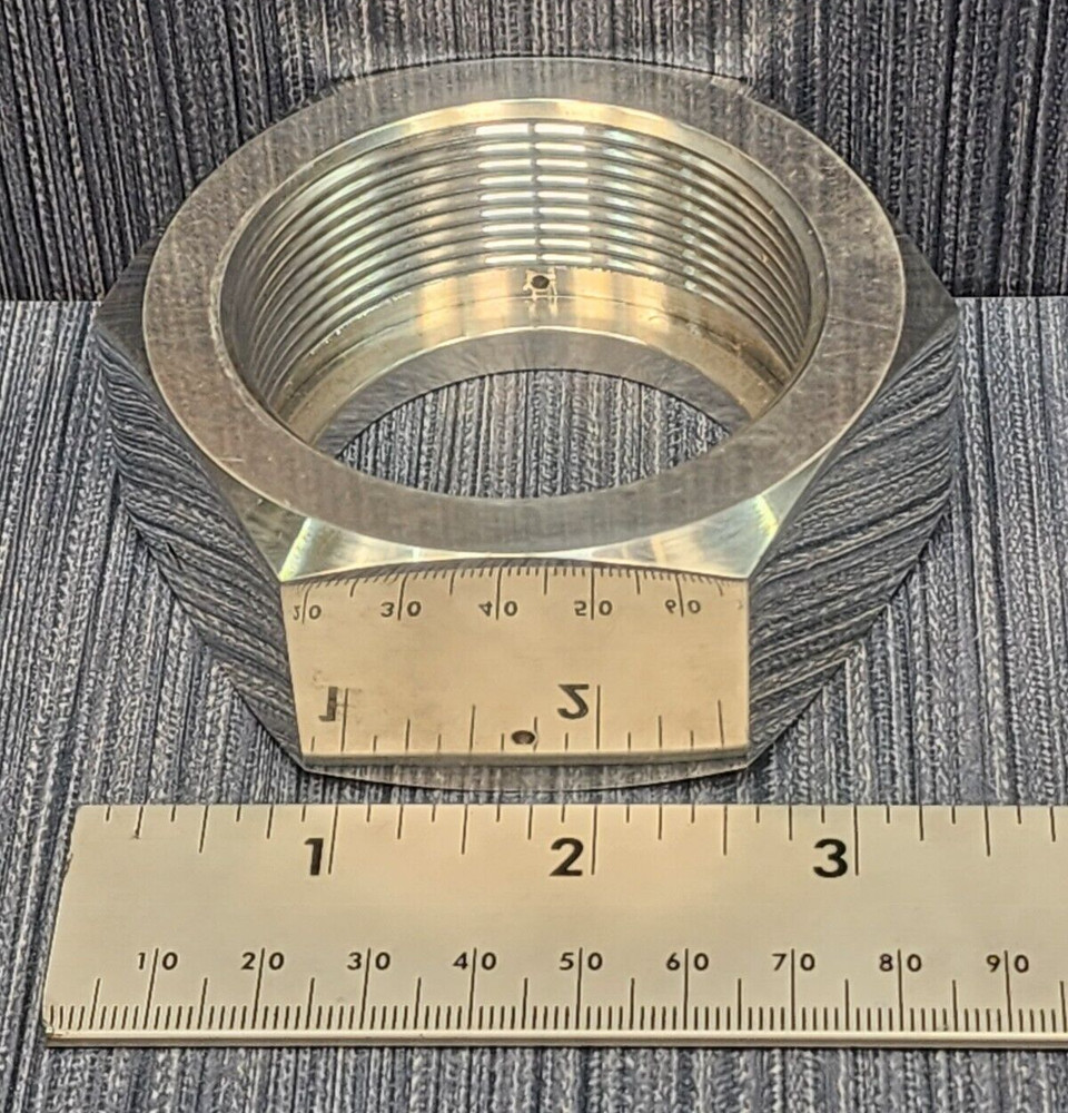 2″ FPT Polished Aluminum Pipe Retaining Nut w Collar, Drilled for Lock Wire