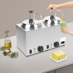1600W 2L Stainless Steel Hot Fudge Warmer Cheese Sauce Warmer Dispenser w/2 Pump