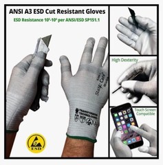 ESD Gloves Lint Free PU Coated Finger Top Fit Antistatic Carbon Fiber