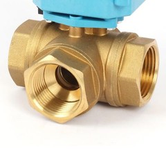 U. S. Solid 3 Way T Type Motorized Ball Valve w/ Hand Wheel 1in Brass 9-24V