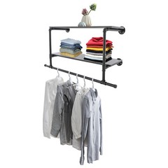 Clothes Display Rack with 2-tier Shelves, 2-tier Garment Rack, Wall Mounted Clot