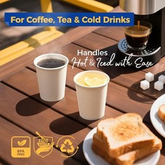 200 Pack 8 oz Eco-Friendly Disposable Paper Coffee Cups for Hot & Cold Beverages