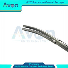 1 Each – Rochester Carmalt Forceps 6.25in Curved w/ Gold Rings -German Stainless