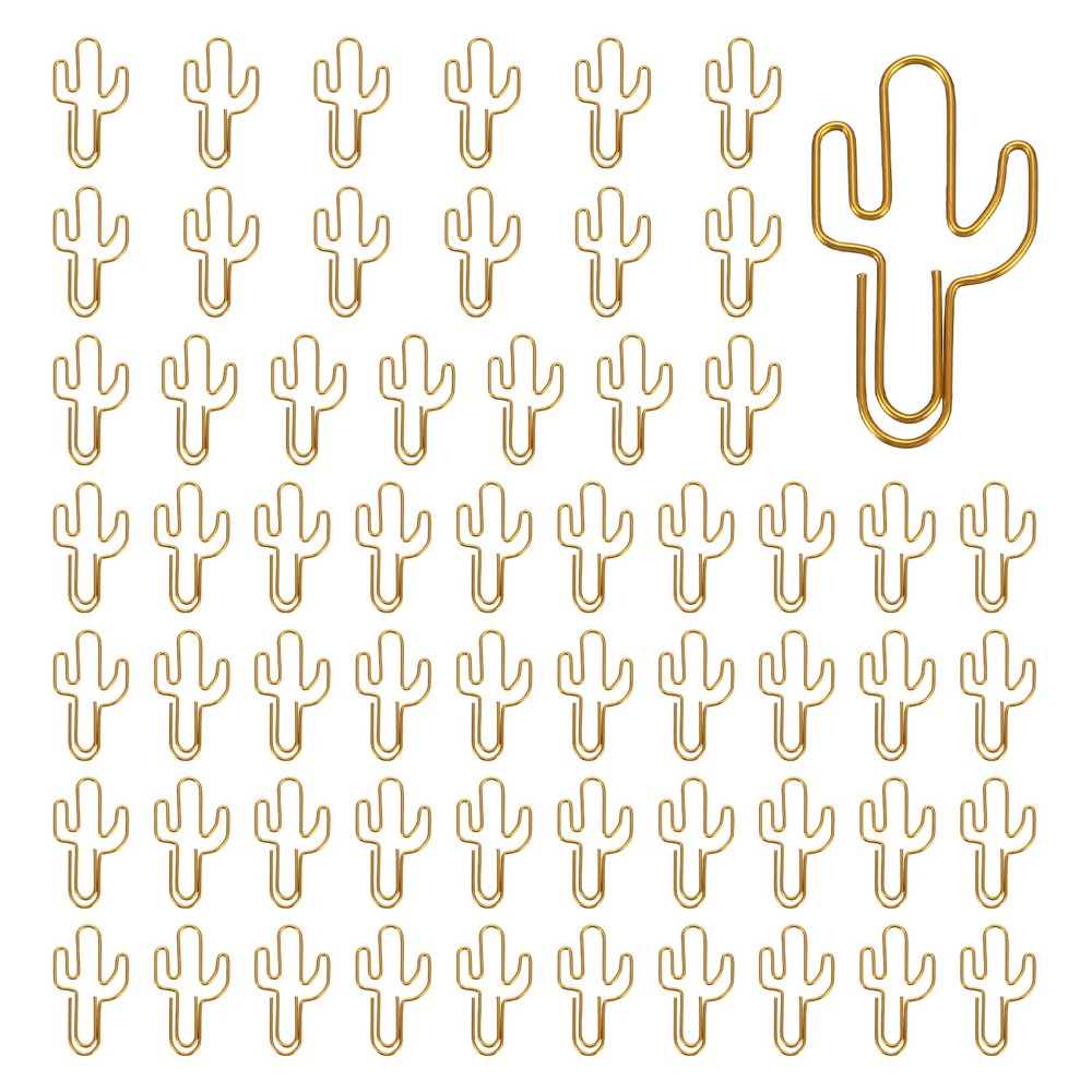 60Pcs Paper Clip, Cactus Shape Paper Clip Small Cute Bookmarks, Gold