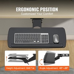 VEVOR Keyboard Tray Under Desk Ergonomic Pull out Keyboard/Mouse Tray 25×9.8 in