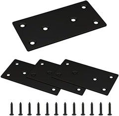 4pcs Metal Flat Straight Brace Bracket, 4” x 2” (L x W), Black | Stainless St