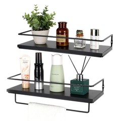 Floating Bathroom Shelves Set of 2 Wall Mounted Shelf with Black Metal Frame …