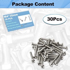 30Pcs M4x30mm Machine Screws Pan Phillips Cross Pan Head M40.7mm 1.18 in Scre…