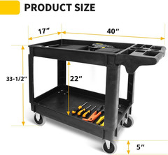 Heavy Duty 2‑Shelf Service Cart 500 Lb Capacity Polypropylene Utility Cart with