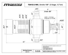 Telescopic Single Acting Cylinder 3 stage 12 Ton 108 in Stroke