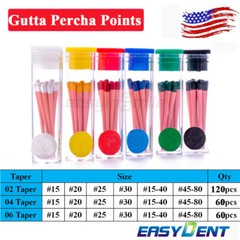 Endodontic Gutta Percha Points Dental Endo Root Canal .02/.04/.06 Taper 60/120pc