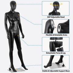 70″Female Mannequin Full Body Realistic Display Head Turns Dress Form Base Black
