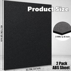 ABS Plastic Sheet 1/8 Inch 3MM Thick 12″ x 24″ 2-Packï¼ŒBlack Rigid Moldable Pa