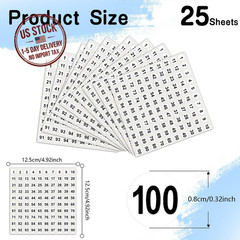 2500 PCS Number Stickers 1-100 Consecutive Self-Adhesive Round Labels for Invent