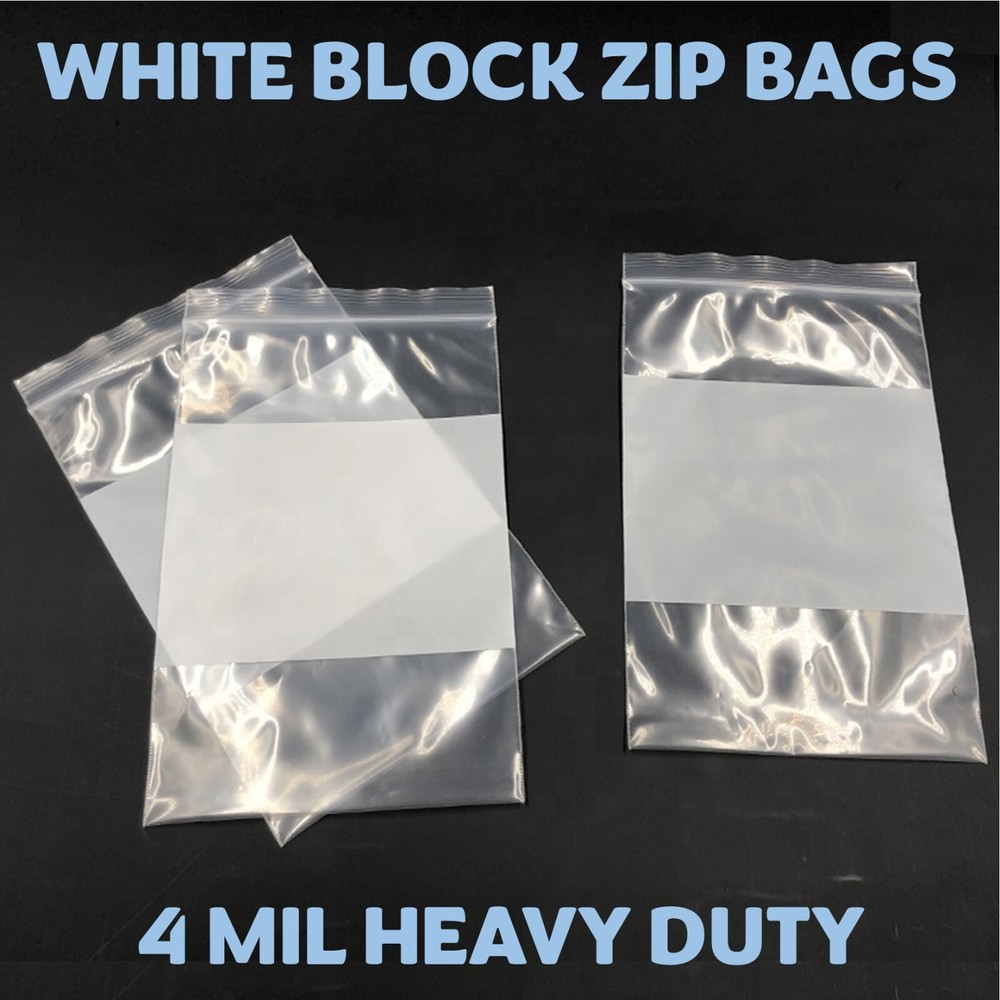 3″x5″ Reclosable 4MIL White Block Zip Writable Zipper Baggies Seal Lock Bags