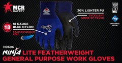 MCR SAFETY NINJA LITE POLYURETHANE COATED WORK GLOVES (1 DOZEN/12 PAIR) XS-XL